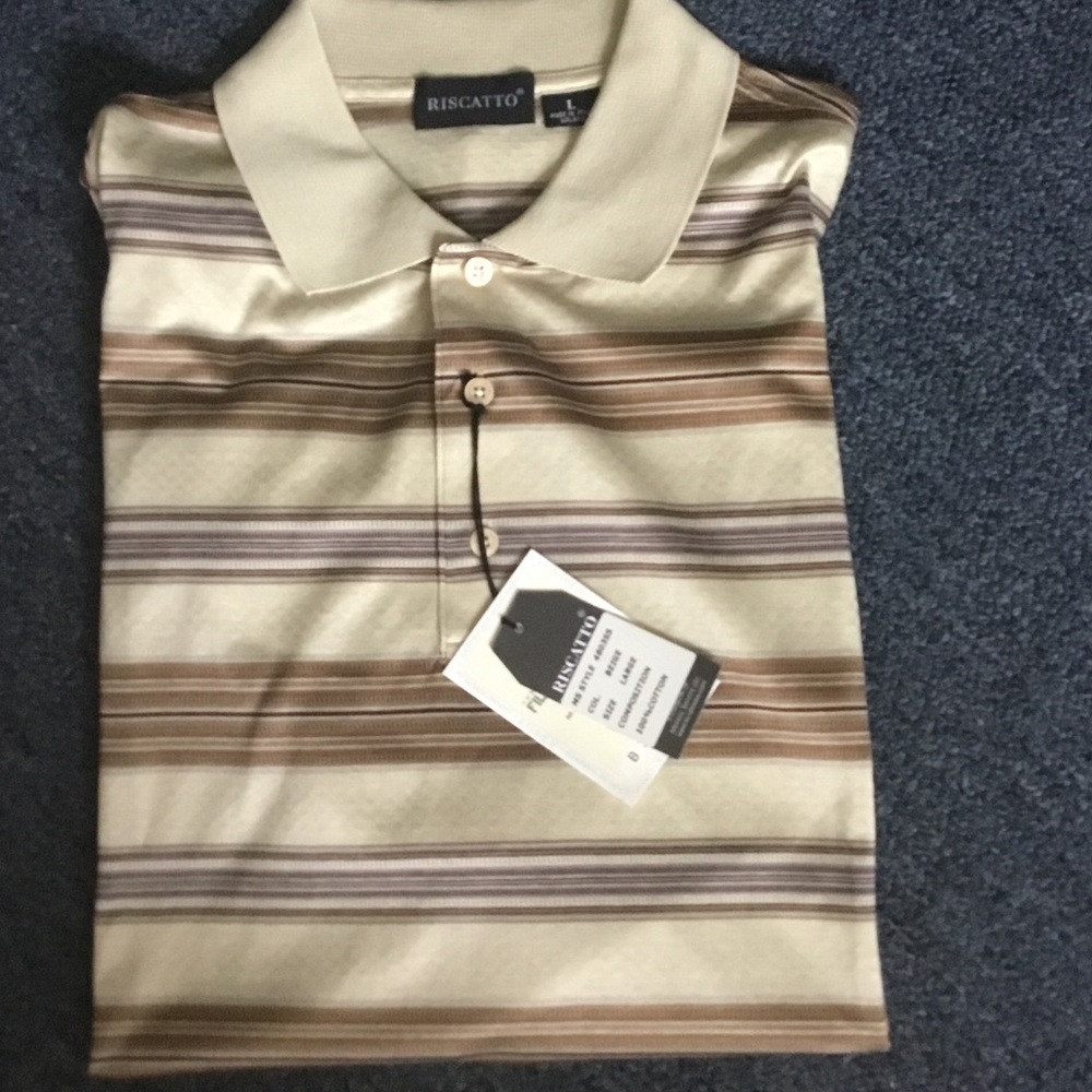 Riscatto Men’s Cream & Brown Striped Polo made in Italy